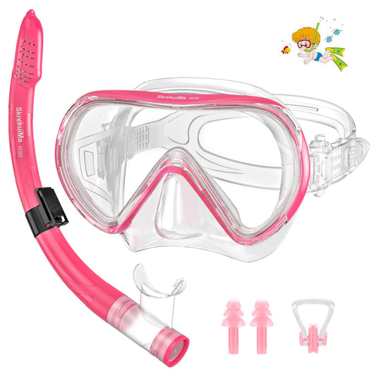 SkrekuiMa Children's Diving Goggles | Children's Swimming Goggles Snorkel Mask Anti-Fog Anti-Leak | Children's Diving Mask 180° Panorama HD Tempered Glass for Children 4-12 Years Boys Girls 