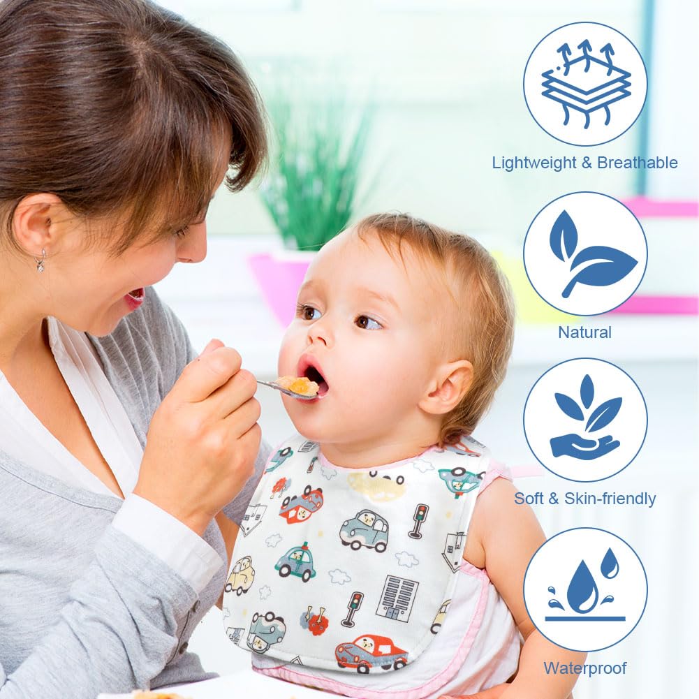 Vicloon Baby Bibs, 8 Pack Soft Absorbent and Waterproof Bibs Dribble Bibs Burp Cloths Baby with Snap Fastener for Baby Boys and Girls Toddlers 