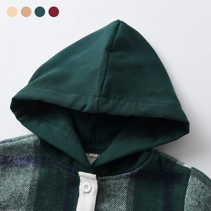 Kinder Übergangsjacke Jungen Kindermantel Mädchen Jacke Kariertem Hemd mit Kapuze für Frühling und Herbst