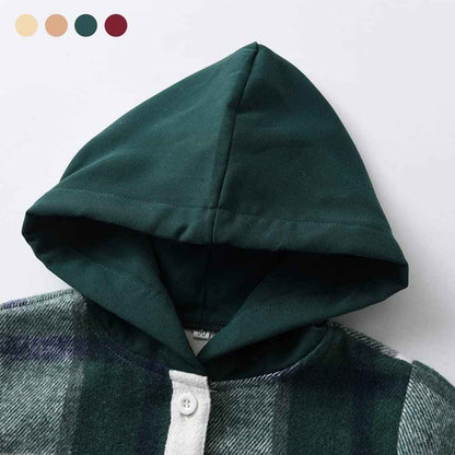Kinder Übergangsjacke Jungen Kindermantel Mädchen Jacke Kariertem Hemd mit Kapuze für Frühling und Herbst