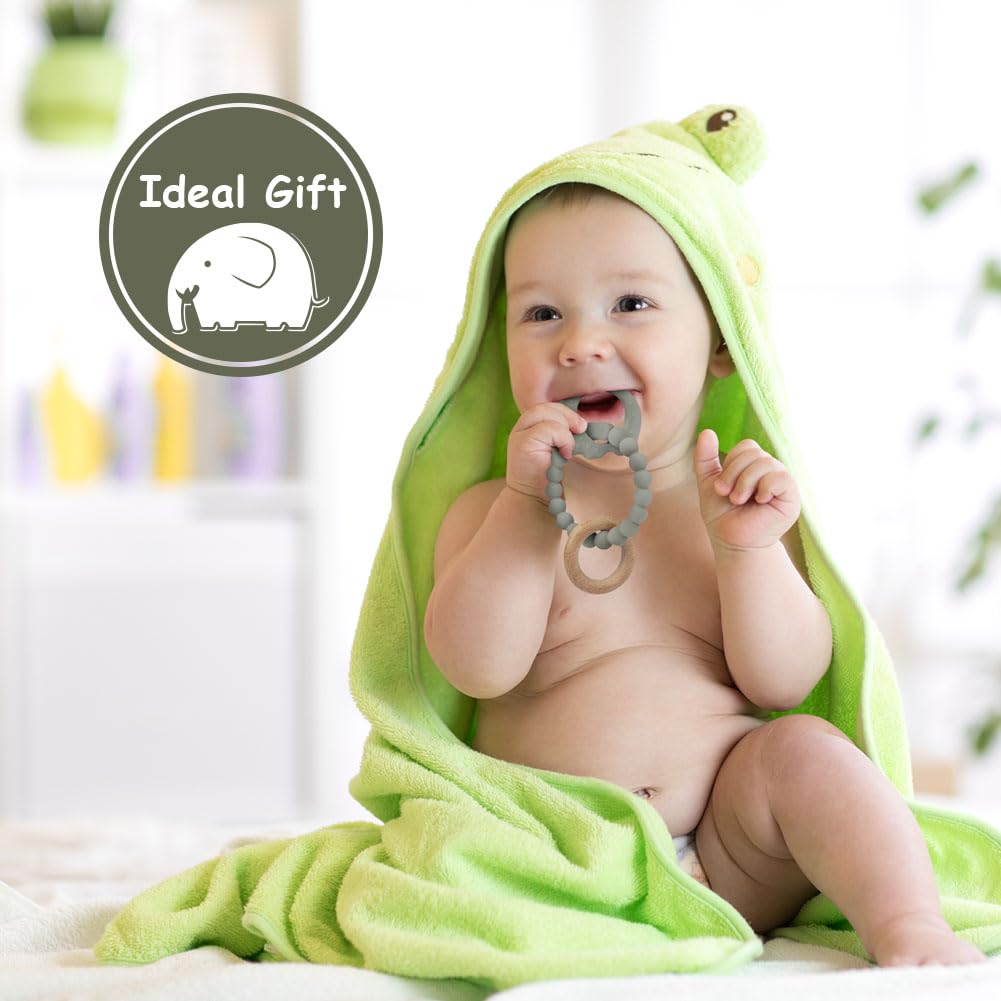 Vicloon Beißring für Babys, Beißring Spielzeug aus Silikon und Holzringe, Baby Zahnungshilfe BPA-frei, Schmerzlindernde Zahnen Nursing Zubehör für ab 3 Monaten Babys(Wal Blau)