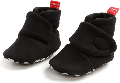 EDOTON Unisex-Baby Neugeborenes Fleece Booties, Baby Jungen Mädchen Weiche Sohlen Streifen Bootie Kleinkind Stiefel Niedlich Stiefel Socke Einstellbar
