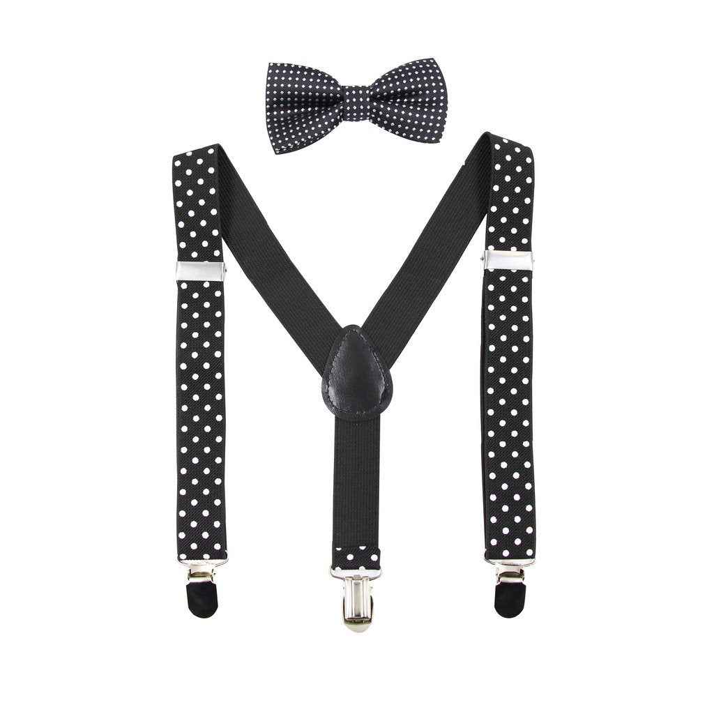 HANERDUN Unisex Boys Girls Bow Tie Braces with Three Clothes Clips on Waistband