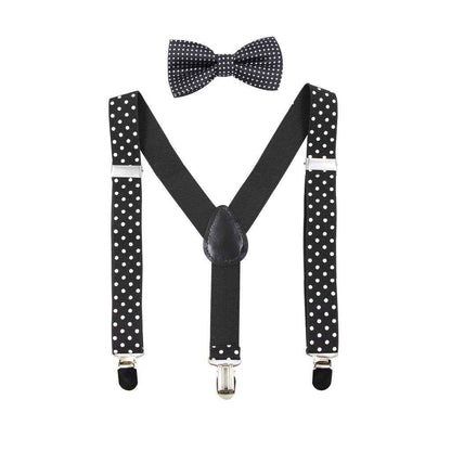 HANERDUN Unisex Boys Girls Bow Tie Braces with Three Clothes Clips on Waistband