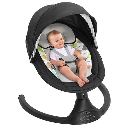 Bioby Elektrische Babywippe | Babyschaukel mit 5-Punkt-Gurt & 5 Schaukelmodi, Leicht & Sicher Wippe Baby Elektronisch mit Bluetooth-Musik & Fernbedienung, für 0-12 Monate (2-9 kg), Grau