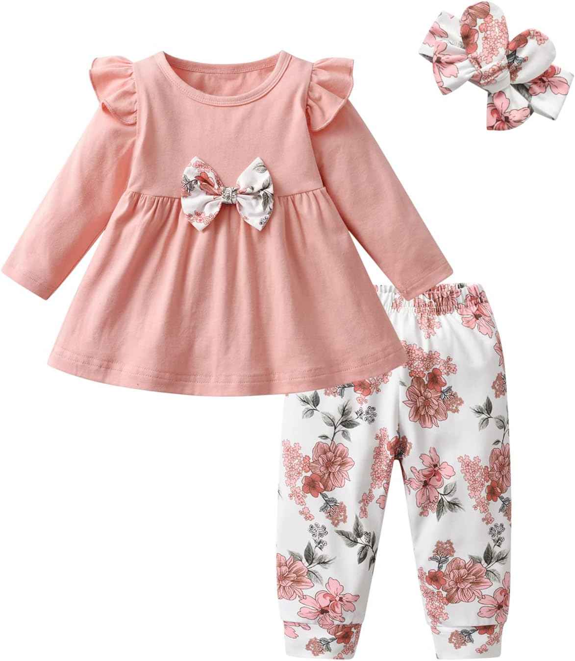 Joureker Baby Girls' Clothing Long Sleeve Ruffle Tops and Floral Printed Trousers Toddler Baby Girl Outfits Sets