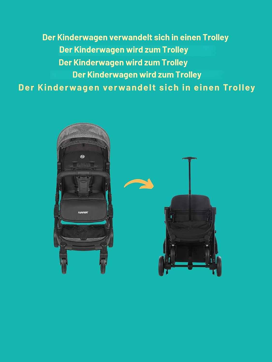 Nania Myla, kompakter Buggy, Kinderwagen 0 bis 4 Jahre (22 kg max), leicht (7,5 kg), Stadtwagen, mit einer Hand in Liegeposition neigbar, großer Aufbewahrungskorb, mit Transporttrolley