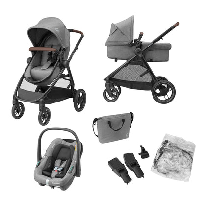 Maxi-Cosi Zelia S Trio 3-in-1 Complete Set, 0–4 Years, up to 22 kg, Foldable, Compact, Adjustable Baby Pram, with CabrioFix S i-Size Baby Seat, Accessories, Changing Bag, Grey - Meloni2