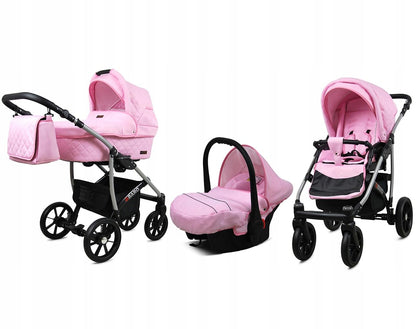 BabyLux® Bambimo Qbaro 3-in-1 Pushchair Set Including Baby Carrycot, Buggy Sports Seat, Car Seat - Car Seat - Pram Set - Combination Pram with Changing Bag, Rain Cover etc. 