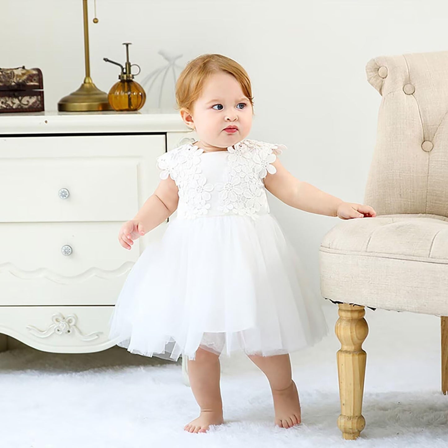 Baby Mädchen Weiße Taufe Kleid mit Kapuze Neugeborene Taufe Kleid Spitze Kleid für Hochzeit Geburtstag