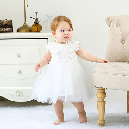 Baby Mädchen Weiße Taufe Kleid mit Kapuze Neugeborene Taufe Kleid Spitze Kleid für Hochzeit Geburtstag