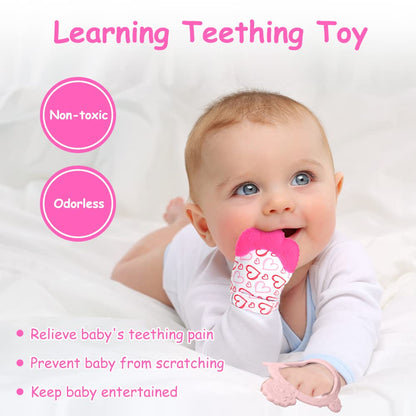 Vicloon Baby Beißhandschuhe mit Beißring Spielzeug, Weicher Beissring Baby,BPA Frei,Beruhigen Sie wundes Zahnfleisch,Handschuhe Beißring Spielzeug für 0-6 Monate Baby-Blau
