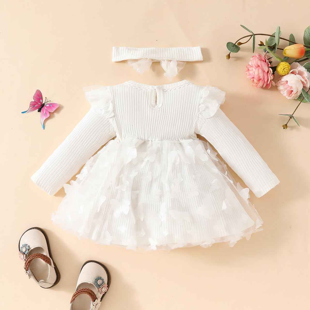 Baby Girl Dress Long Sleeve Newborn Baby Clothing Ruffle Tulle Dress Princess Tutu Skirt for 6 Months - 3 Years