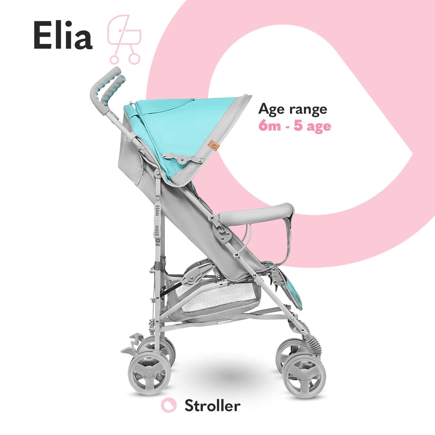 LIONELO Elia Buggy Small Foldable Pushchair up to 15 kg, Back and Footrest Adjustment, Rear Wheel Brake, Mosquito Net, Shopping Basket - Meloni2