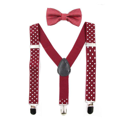 HANERDUN Unisex Boys Girls Bow Tie Braces with Three Clothes Clips on Waistband