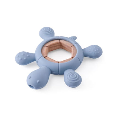 Schildkröte Beißring für Baby Natur Holz & Silikon Blau - Kauspielzeug, Zahnen-Hilfe & Greifling - Babyspielzeug Beissring Geschenk zur Geburt - Holz-Spielzeug nachhaltig, BPA-frei schadstofffrei