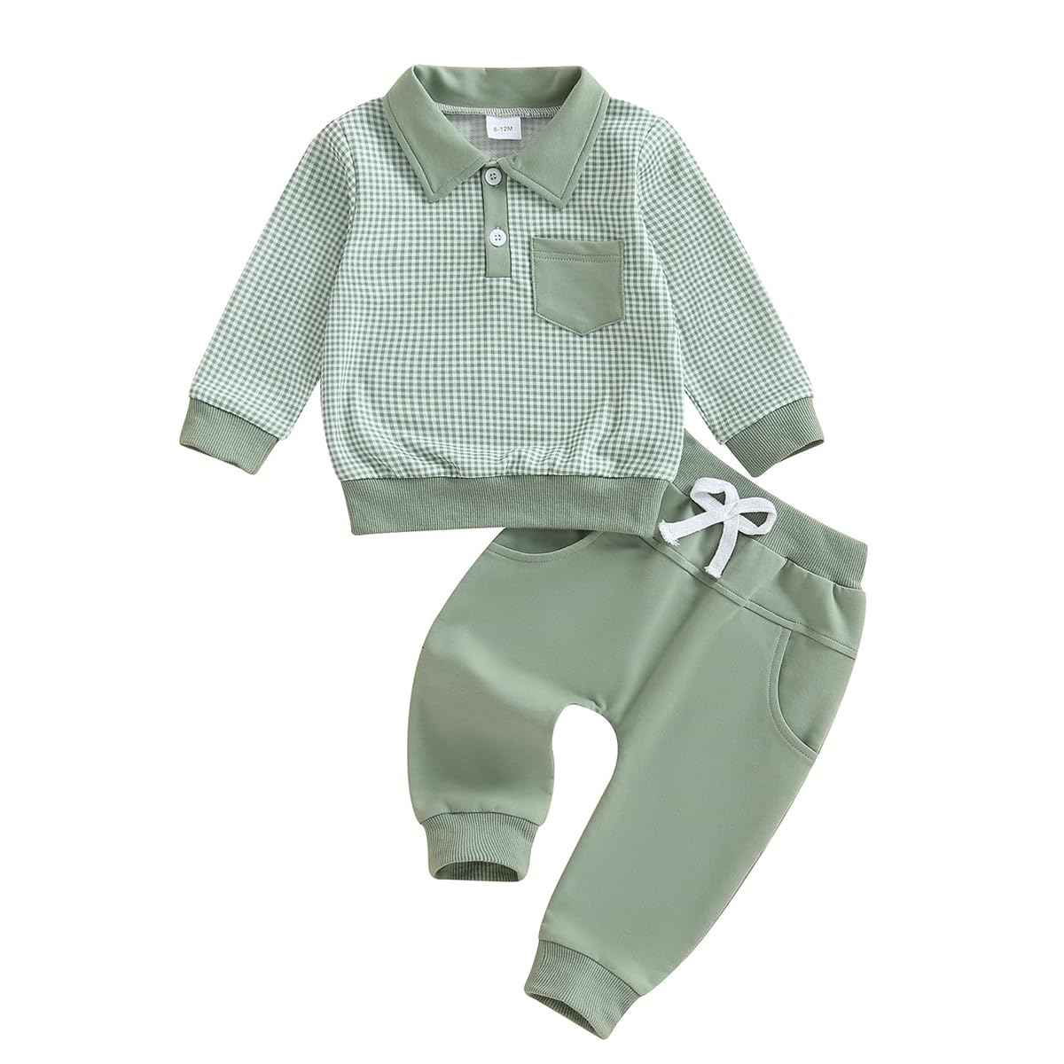 Toddler Baby Boys Clothing Outfits Long Sleeve Turn-Down Collar Plain / Checked Sweatshirt and Trousers 2 Pieces Autumn Winter Tracksuit Set