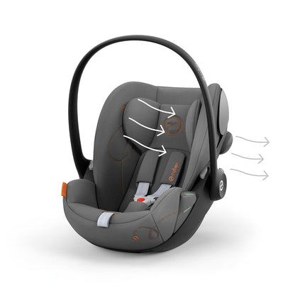CYBEX Gold Babyschale Cloud G i-Size Comfort, Inkl. Neugeboreneneinlage, Ab Geburt bis ca. 24 Monate, Für Kinder ab 40 cm bis 87 cm, Max. 13 kg, Moon Black