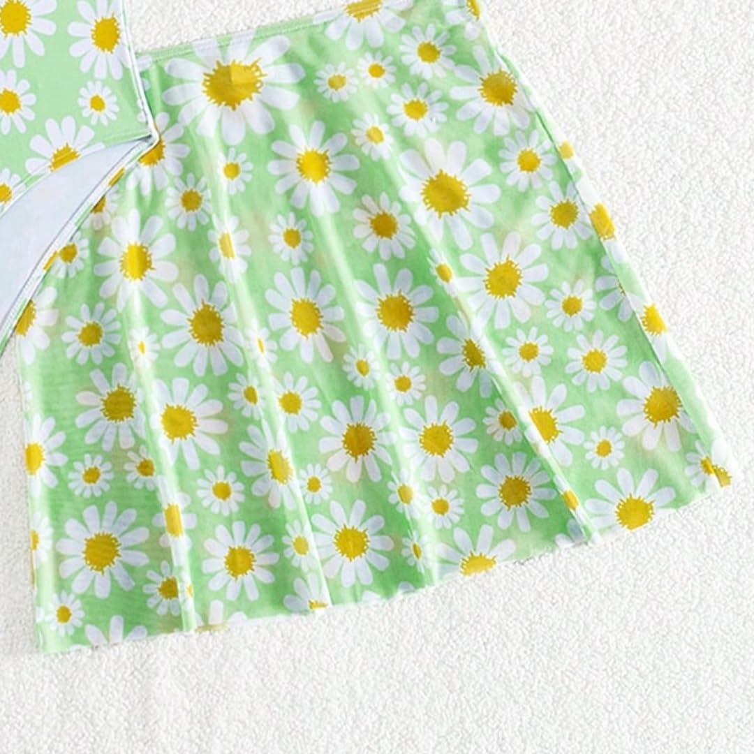 JiAmy Mädchen EIN Stück Badeanzug mit Rüschenrock Sommer Strand Badeanzug Daisy Floral Mädchen Bademode für 8-12 Jahre (120-160cm)