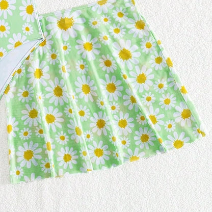 JiAmy Mädchen EIN Stück Badeanzug mit Rüschenrock Sommer Strand Badeanzug Daisy Floral Mädchen Bademode für 8-12 Jahre (120-160cm)