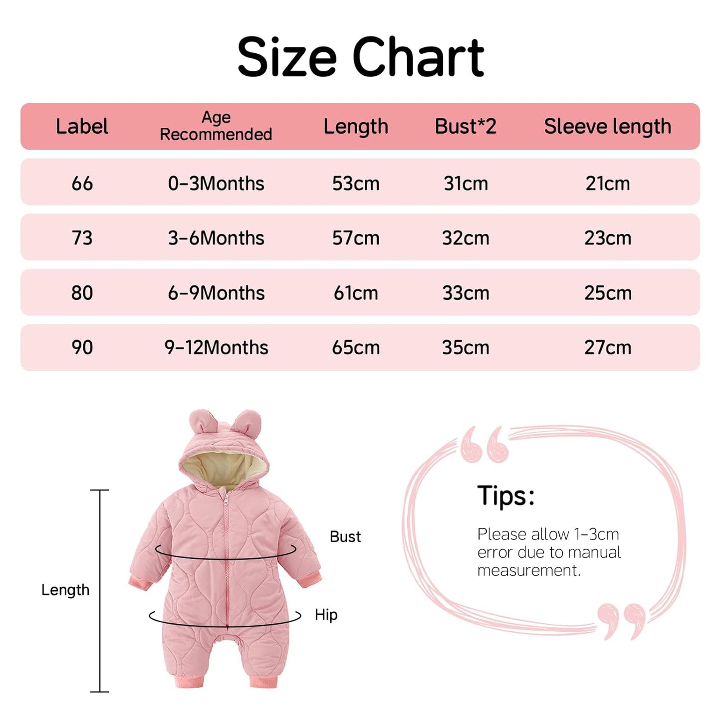 Minizone Baby Winter Jumpsuit with Hood, Romper Snowsuit Boys and Girls, Long-Sleeve Jumpsuit, Warm Outfits, Gift, 6-9 Months, 80 cm, Black