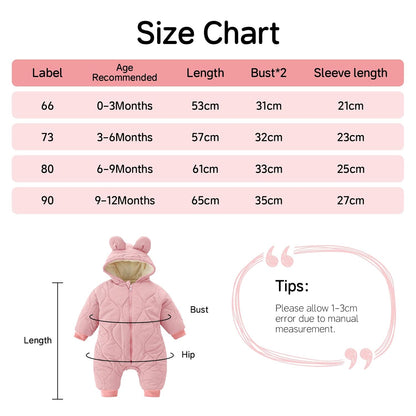 Minizone Baby Winter Jumpsuit with Hood, Romper Snowsuit Boys and Girls, Long-Sleeve Jumpsuit, Warm Outfits, Gift, 6-9 Months, 80 cm, Black