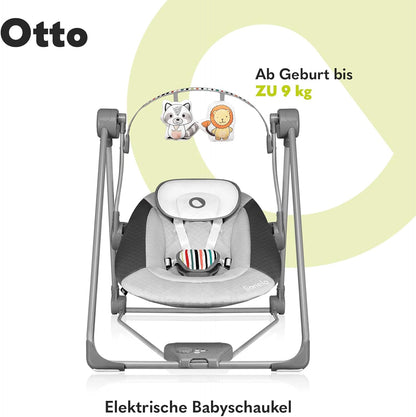 LIONELO Otto Baby Seesaw, Baby Swing, Play Arch with Interactive Toys, 5 Swing Speeds, Nature Sounds, from Birth to 9 kg, Foldable (Cozy Grey) (Pink)
