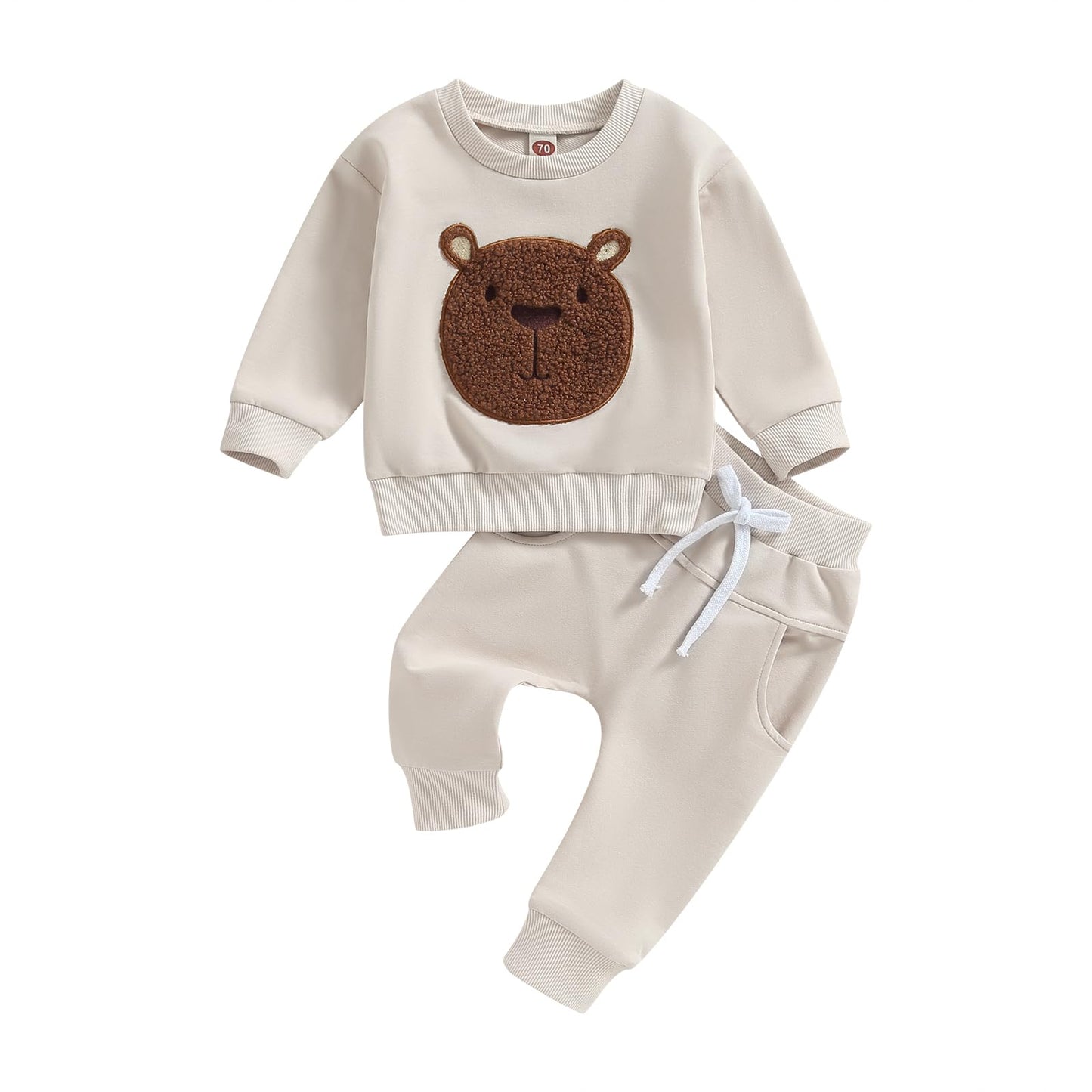 Carolilly Baby Suit 2-Piece Clothing Outfit Baby Clothing Set Cute Long Sleeve Sweatshirt Embroidered Bear + Long Trousers Warm Children's Suit Autumn Spring