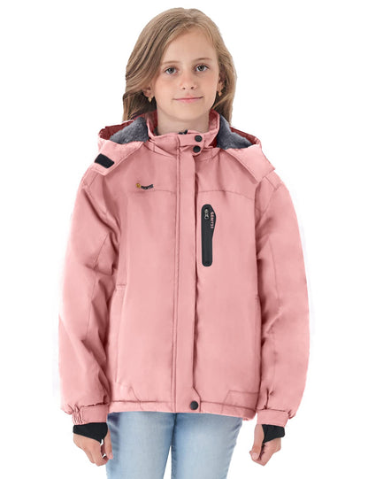GEMYSE Girls' Waterproof Ski Jacket Windproof Fleece Outdoor Winter Jacket Rain Jacket with Hood