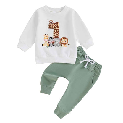 Geagodelia 1st Year Birthday Outfit Baby Boy Clothing Set Long Sleeve Sweatshirt and Trousers Clothing Sets for Boys