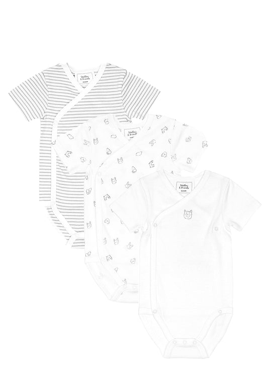 Stellou & friends Baby Body, 100% Bio-Baumwoll Wickelbody 3er MultiSet, kuschelweiche und hochwertige Kinder Kleidung für Jungs und Mädchen, Langarm & Kurzarm-body, OEKO-TEX 100 Zertifiziert