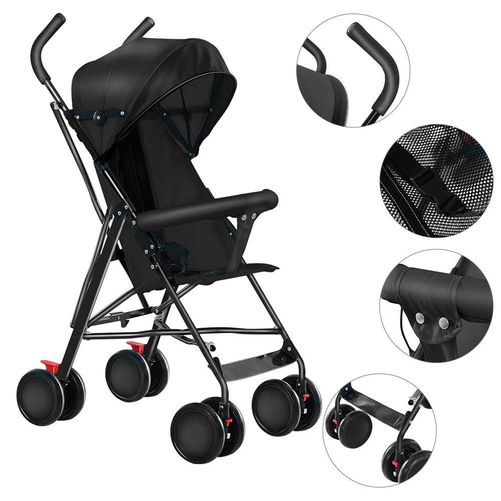 Kinderbuggy, Klein Zusammenklappbar Kinderwagen,Rücken und Fußstützenverstellung,Hinterradbremse,5-Punkt-Gurt,Einfaches Ein-Hand-Falten,Baby Reisebuggy