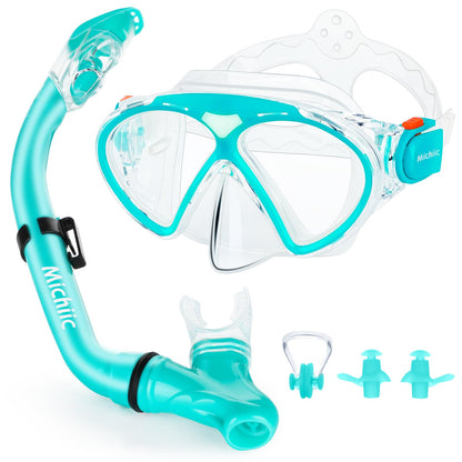 Schnorchelset für Kinder,Taucherbrille und Trocken Schnorchel,Taucherbrille Kinder mit Leichtes Atmen Dry Schnorchel, Panorama-Weitblick Tauchmaske Schnorchelmaske Tauchen Set