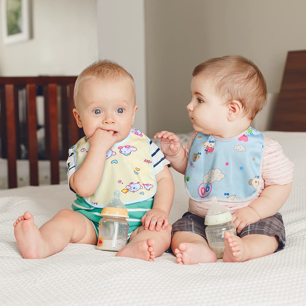 Vicloon Baby Bibs, 10 Pack Soft Absorbent and Waterproof Bibs Dribble Bibs Burp Cloths Baby with Snap Fastener for Baby Boys and Girls Toddlers 