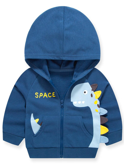 Alleen Boys' Sweat Jacket Hoodie Long Sleeve Cotton Children's Pullover Dino Hoodie Jacket with Hood and Zip 