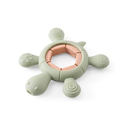 Schildkröte Beißring für Baby Natur Holz & Silikon Blau - Kauspielzeug, Zahnen-Hilfe & Greifling - Babyspielzeug Beissring Geschenk zur Geburt - Holz-Spielzeug nachhaltig, BPA-frei schadstofffrei