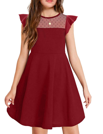 Arshiner Girls Dress Summer Dress Ruffle Short Sleeve Mesh A Line Casual Party Dresses with Pockets Kids Dresses for 6-13 Years 