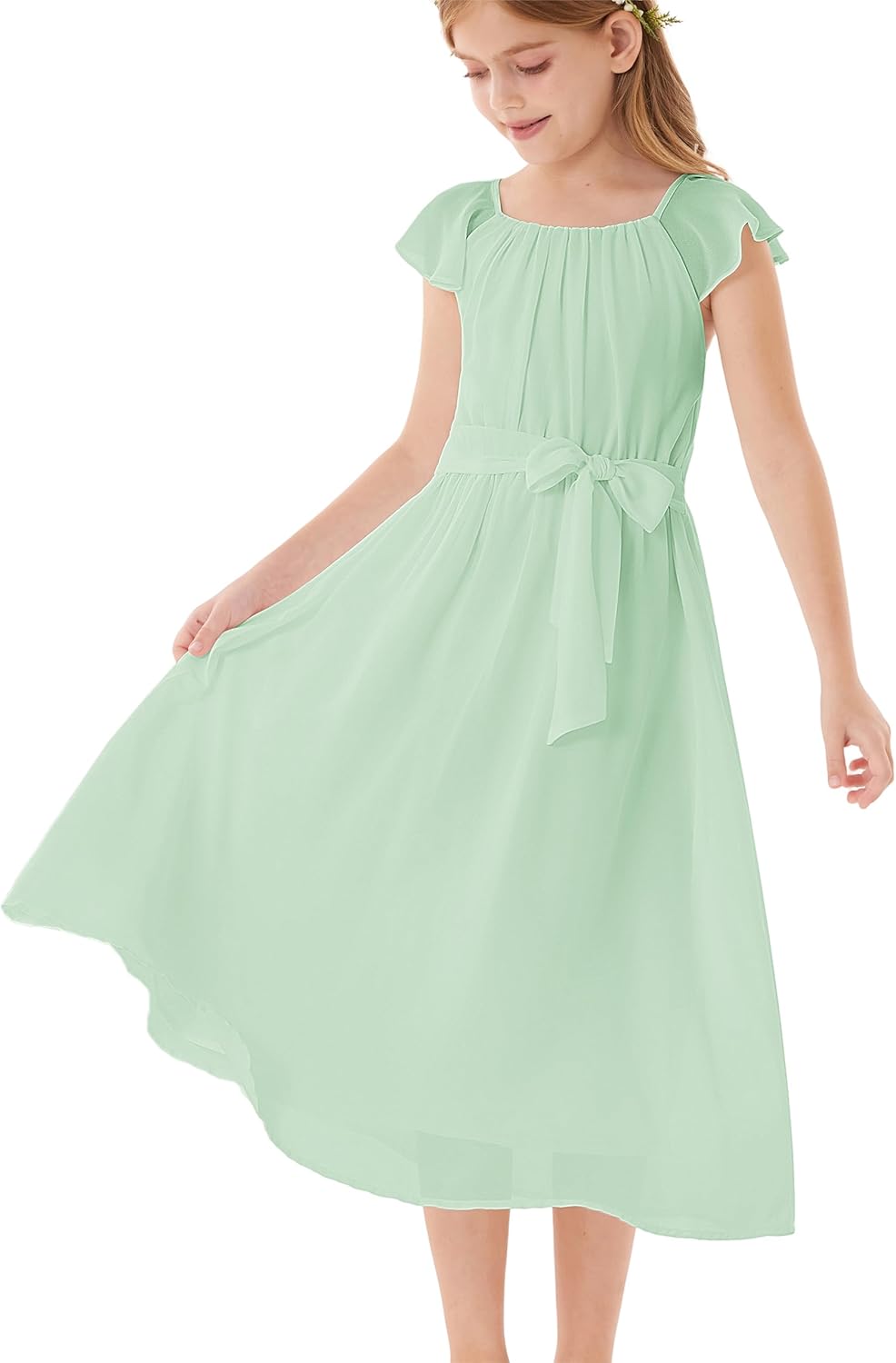 GRACE KARIN Girls Summer Dress Elegant Chiffon Princess Long Dress Wedding Guest Evening Dress for Teenage Girls 5-14 Years 