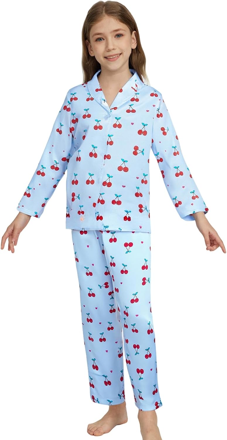Pyjamas Mädchen Kinder, Süße Pyjama Sets, Satin Pyjamas für Mädchen 5-14 Jahre