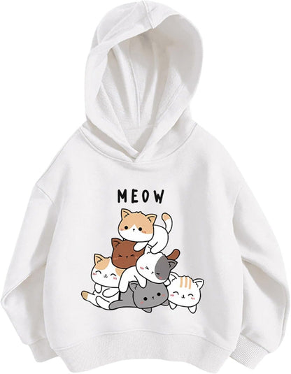 Pullover Mädchen Hoodie Niedlicher Katzen-Druck Lässig Locker Kapuzenpullover Frühling Herbst Langarm Pullover Sweatshirt mit Kapuzen Langarmshirt Oberteile für 3-12 Jahre