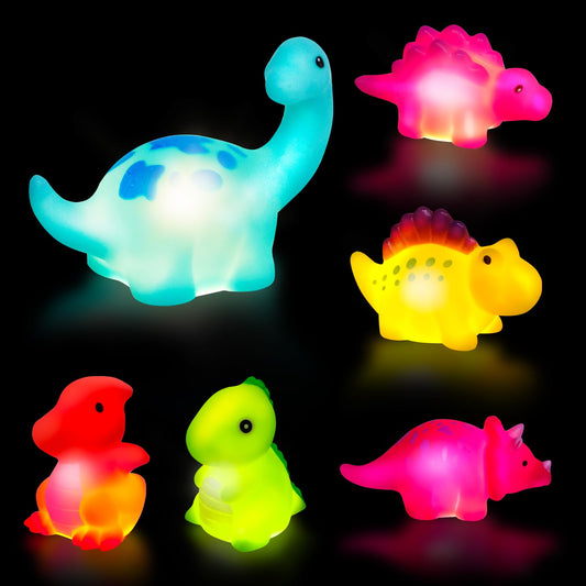 Jiosdo Bath Toy, Pack of 6 Dinosaur Bath Toys with Light, LED Bath Toy Children, Bath Toy Baby from 1 2 3 Years, Illuminates Water Toy, Bath Toys, Sensory Toy