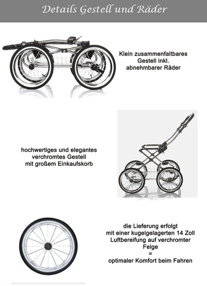 Kinderwagen-Set 2 in 1 Retro inkl. Sportsitz - 11 Teile - in 5 Farben