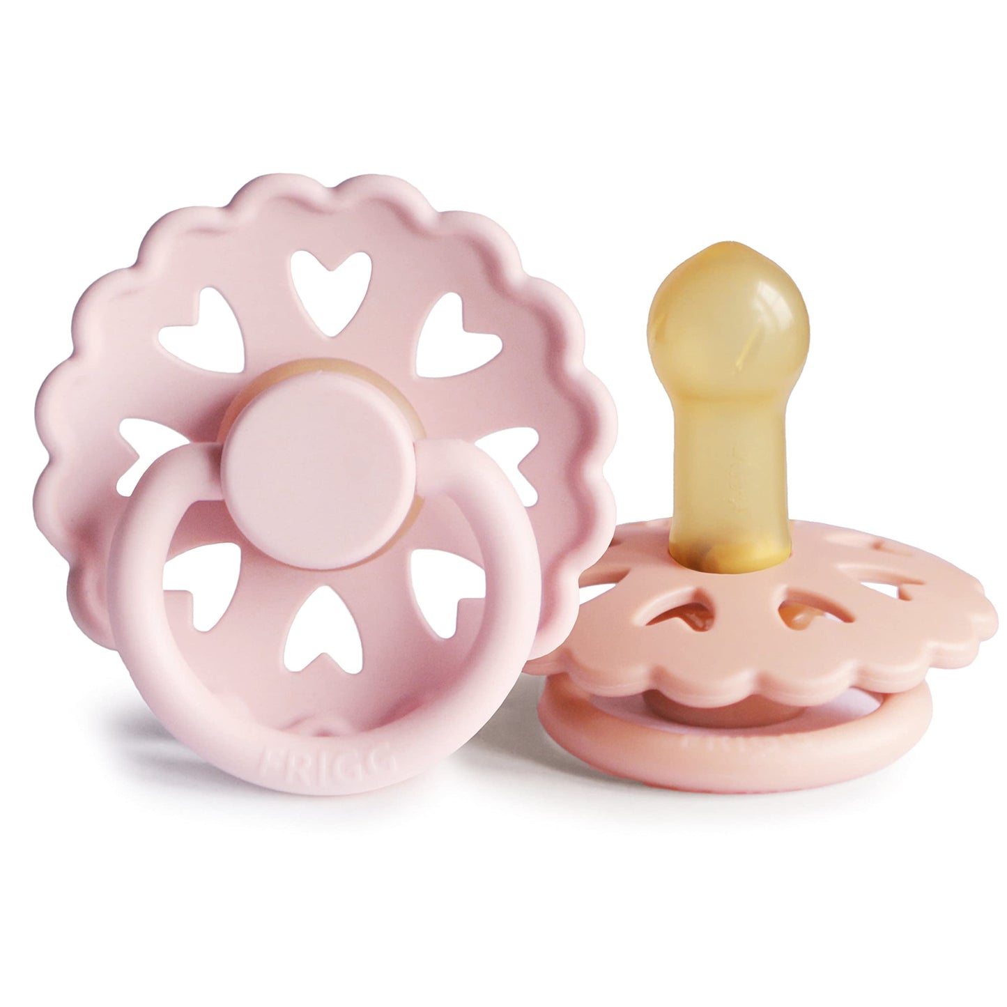 FRIGG Fairytale Schnuller 2 Packung | Latex Schnuller | BPA-Frei | Hergestellt in Dänemark | Symmetrischer Sauger in Kirschform (Twilight Mauve/Primrose, Größe 1 (0-6 Monate))