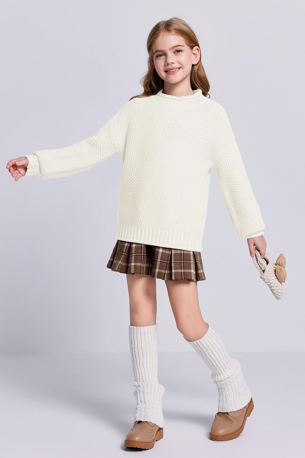 Wenrine Mädchen Pullover Winter Rollkragen Strickpullover Langarm Gestrickt Casual 5-14 Jahre
