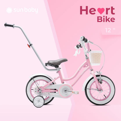 sun baby Mädchenfahrrad 12, 14 und 16 Zoll Radgröße Heart Bike zur Auswahl, mit Abnehmbarer Schubstange, Kinderfahrrad für Mädchen von 2 bis 6 Jahre