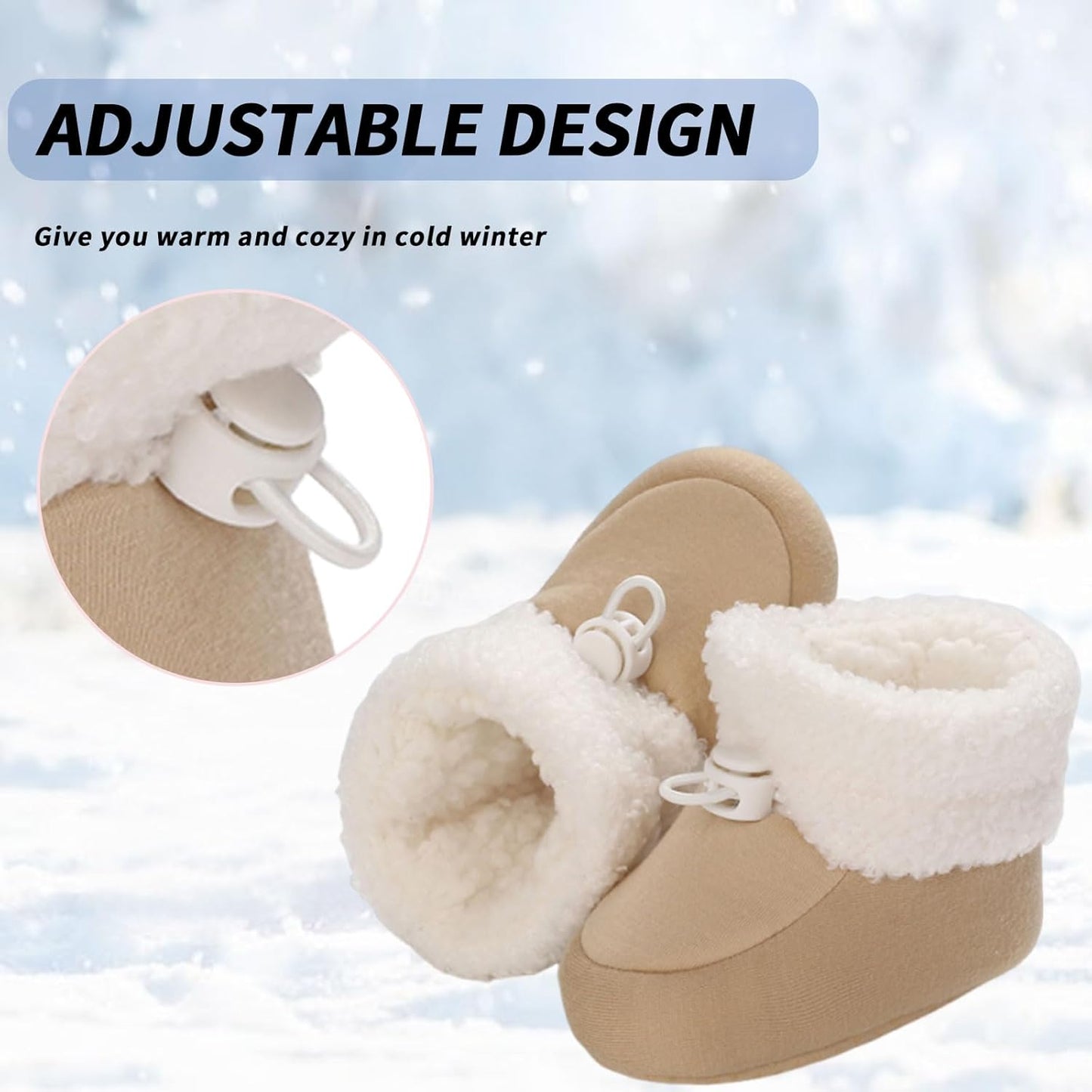 Baby Winter Shoes Warm Baby Shoes Winter Non-Slip Adjustable Newborn Snow Shoes First Walking Shoes Lined Thermal Fleece Crawling Shoes Slippers Winter Boots 0-18 Months 
