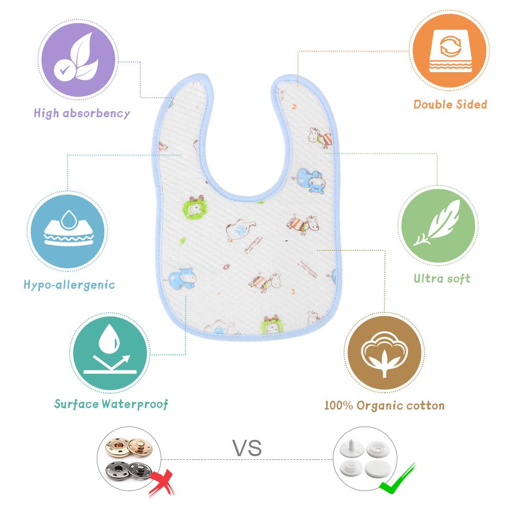 Vicloon Baby Bibs, 10 Pack Soft Absorbent and Waterproof Bibs Dribble Bibs Burp Cloths Baby with Snap Fastener for Baby Boys and Girls Toddlers 