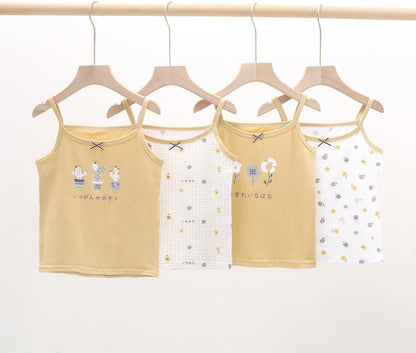 Yintry Bedruckte Unterhemden für Mädchen Baumwollunterhemd/Tanktops für 2-12 Jahre Elastische Cami-Westen 4er-Pack