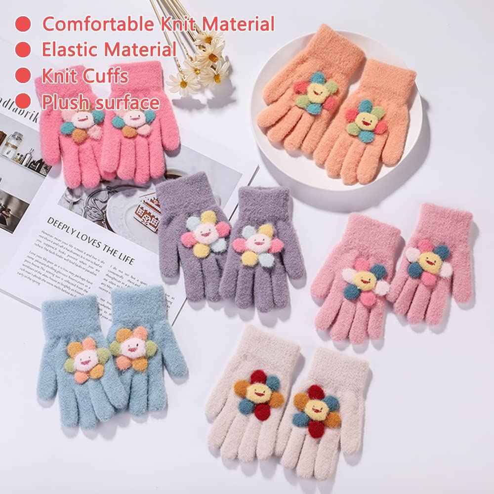 ZDQC 2 Paar Warme Strickhandschuhe Kinder,Süße Handschuhe Kinder,Handschuhe Kinder Stretch,Winter Warme Strickhandschuhe,Vollfinger Handschuhe,Fingerhandschuhe Kinder Winter