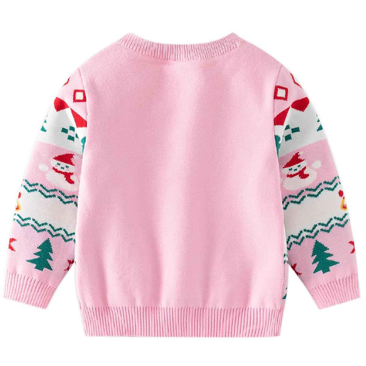 Fandecie Children's Christmas Jumper Cotton Crew Neck Christmas Elk Santa Sweater Girls Boys Sweatshirt Jumper 2-7 Years